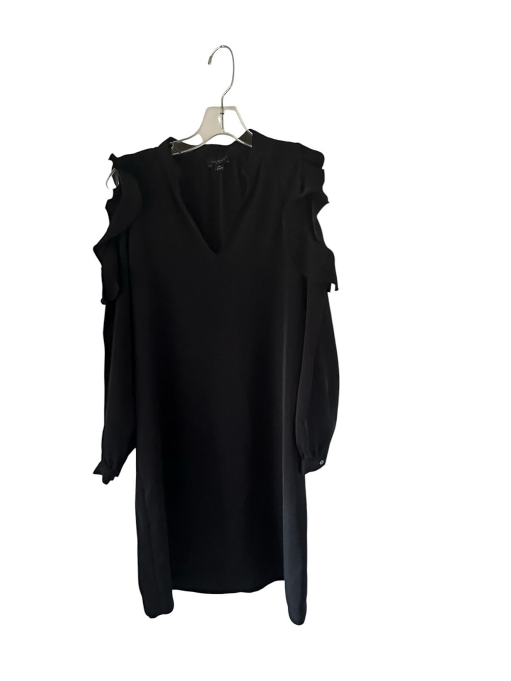 Ann Taylor Dress Black Cold Shoulder Ruffle Long Sleeve Career Cocktail